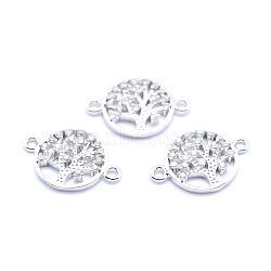 Brass Micro Pave Cubic Zirconia Links, Clear, Flat Round with Tree of Life, Platinum, 12.5x18x2mm, Hole: 1mm(ZIRC-L070-15P)