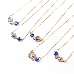 Crystal Rhinestone & Resin Evil Eye Pendant Necklace, Gold Plated Brass Jewelry for Women, Mixed Patterns, 15-5/8~15-7/8 inch(39.8~40.2cm)(NJEW-JN03957)