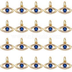 20Pcs Brass Micro Pave Cubic Zirconia Charms, with Jump Ring, Long-Lasting Plated, Eye, Blue, Real 18K Gold Plated, 8x12x2mm, Hole: 3mm(ZIRC-SZ0001-87)