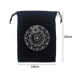 Printed Velvet Tarot Card Storage Drawstring Pouches, Rectangle, for Witchcraft Articles Storage, Black, Round, 18x14cm(PW-WG75526-02)