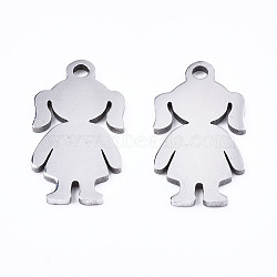 201 Stainless Steel Pendants, Laser Cut, Silhouette Little Girl, Stainless Steel Color, 15.5x8x1mm, Hole: 1.4mm(STAS-T044-210P)