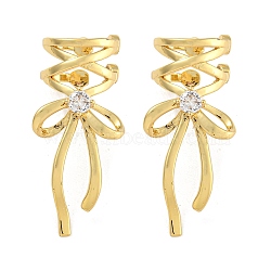 Brass Micro Pave Clear Cubic Zirconia Bowknot Cuff Earrings, Real 18K Gold Plated, 40x18.5mm(EJEW-P295-01G)