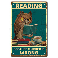 Iron Sign Posters, Vertical, for Home Wall Decoration, Rectangle with Word Reading Because Murder is Wrong, Owl Pattern, 300x200x0.5mm(AJEW-WH0157-523)