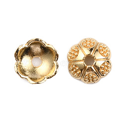 Brass Bead Caps, 6-Petal, Long-lasting, Flower, Real 14K Gold Plated, 6x6x2mm, Hole: 1.1mm(KK-WH0035-60)