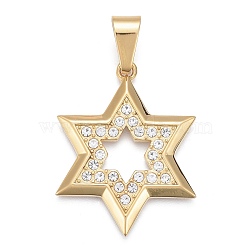 304 Stainless Steel Pendants, with Crystal Rhinestone, Star of David, Golden, 42x33x3mm, Hole: 6x12mm(STAS-K214-08G)