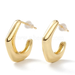 Brass Half Hoop Earrings, with Steel Pin and Plastic Ear Nuts, Long-Lasting Plated, Real 18K Gold Plated, 18x18x3mm, Pin: 0.8mm(X-EJEW-A056-05G)