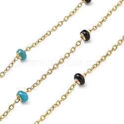 304 Stainless Steel Enamel Link Chains, Soldered, with Spool, Flat Round, Deep Sky Blue, 2x1.5x0.5mm(AJEW-Z028-09G-08)
