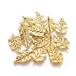 Tibetan Style Alloy Pendants, Lead Free and Cadmium Free, Leaf, Antique Golden, 32x18x2mm, hole: 2mm, 412pcs/983g, Lead Free and Cadmium Free(TIBEP-LF0592YKG-AG-LF)