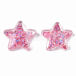 Transparent Resin Cabochons, with Paillette and Glitter Powder, Star, Hot Pink, 19x21x6mm(CRES-N034-19B)
