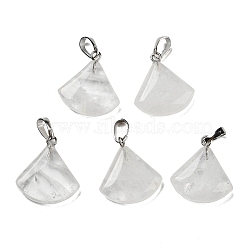 Natural Quartz Crystal Pendants, Rock Crystal Pendants, with Platinum Tone Brass Findings, Fan Charms, 21~22x19.5~20x5~6mm, Hole: 6x4mm(G-C066-07E)