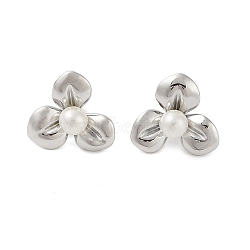 304 Stainless Steel with Plastic Imitation Pearl Stud Earrings for Women, Flower, Stainless Steel Color, 17.5x19mm(EJEW-G396-01P)