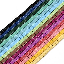 Spray Painted Non-magnetic Synthetic Hematite Multi-Strand Links, For Tile Elastic Bracelets Making, Square, Mixed Color, 5x5x2mm, Hole: 0.7mm, about 77pcs/strand, 15.94 inch(40.5cm)(G-S371-004)