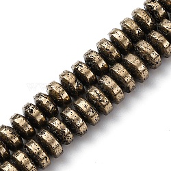 Electroplated Natural Lava Rock Beads Strands, Disc, Antique Golden Plated, 6~6.5x3~3.5mm, Hole: 1.2mm, about 124pcs/strand, 15.75''(40cm)(G-A256-E01-01A)