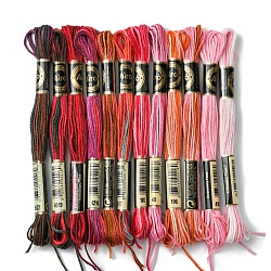 12 Skeins 12 Colors 6-Ply Polyester Embroidery Floss, Cross Stitch Threads, Segment Dyed, Red, 0.5mm, about 8.75 Yards(8m)/skein, 1 skein/color(OCOR-FS0001-01A-02)