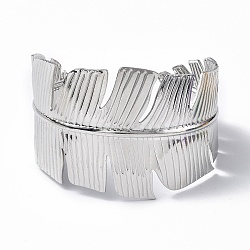 Non-Tarnish 304 Stainless Steel Feather Open Cuff Bangle for Women, Stainless Steel Color, Inner Diameter: 2-1/8x2-3/8 inch(5.35cmx6cm)(BJEW-F442-01P)