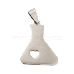 201 Stainless Steel Pendants, Flask with Heart, Stainless Steel Color, 28x23.5x1.5mm, Hole: 8x4mm(STAS-D190-07P)