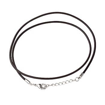 Leather Cord Necklace Making, with Zinc Alloy Lobster Claw Clasps and Brass Findings, Nickel Free, Platinum Metal Color, Coconut Brown, 47~48cm(18.5~19 inch)