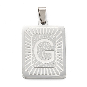 304 Stainless Steel Pendants, Rectangle with Alphabet, Letter.G, 30x20x1.5mm, Hole: 3x6mm