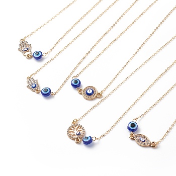 Crystal Rhinestone & Resin Evil Eye Pendant Necklace, Gold Plated Brass Jewelry for Women, Mixed Patterns, 15-5/8~15-7/8 inch(39.8~40.2cm)