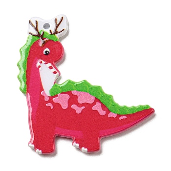 Christmas Theme Acrylic Pendants, Animal Style, Dinosaur, 43.5x36x2.5mm, Hole: 1.8mm