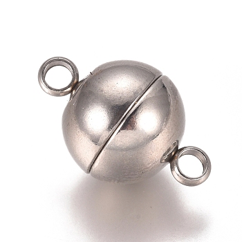 201 Stainless Steel Magnetic Clasps with Loops, Round, Stainless Steel Color, 19x12mm, Hole: 2.5mm
