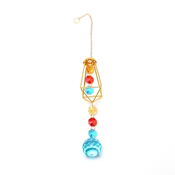 Colorful Glass Hanging Crystal Pendant Ornament, with Iron Finding, for Window Home Decoration, Colorful, 310mm