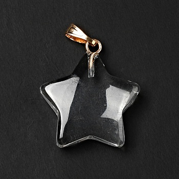 Glass Pendants, with Golden Plated Iron Findings, Star, Clear, 23x20x6mm, Hole: 6x2mm