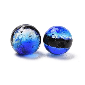 Handmade Silver Foil Glass Beads, Luminous Style, Glow in the Dark, Round, Blue, 10mm, Hole: 1.4mm