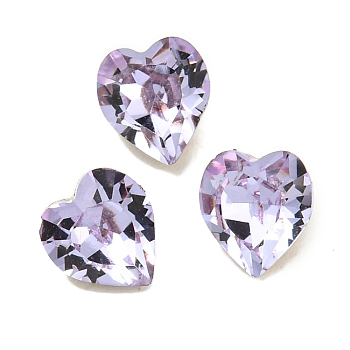 Glass Rhinestone Cabochons, Flat Back & Back Plated, Faceted, Heart, Violet, 5.5x5x3.5mm