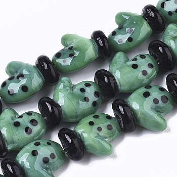 Handmade Lampwork Beads Strands, Christmas Gloves, for Christmas, Green, 19~20x15x9~10mm, Hole: 1.8mm, about 25pcs/Strand, 18.90''(48cm)