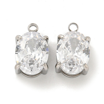 304 Stainless Steel Pendants Cubic Zirconia Pendants, Oval Charms, Clear, Stainless Steel Color, 10x6x4mm, Hole: 1.2mm