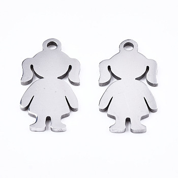 201 Stainless Steel Pendants, Laser Cut, Silhouette Little Girl, Stainless Steel Color, 15.5x8x1mm, Hole: 1.4mm