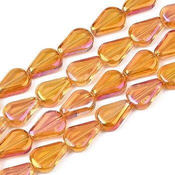 Electroplate Glass Beads Strands, AB Color, Teardrop, Dark Orange, 11x8x3.5mm, Hole: 0.9mm, about 59~61pcs/strand, 24.80 inch~ 25.59 inch(63~65cm)