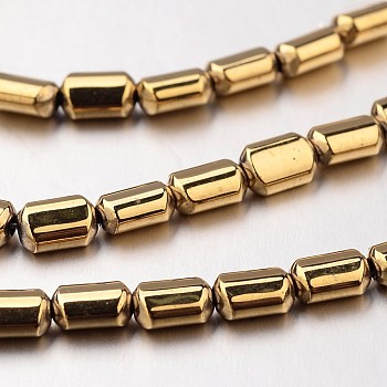 Electroplate Non-magnetic Synthetic Hematite Bead Strands, Rectangle, Golden Plated, 6x4x3mm, Hole: 1mm, about 67pcs/strand, 15.7 inch