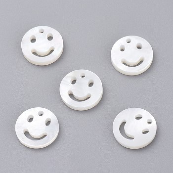 Natural White Shell Mother of Pearl Shell Charms, Smile Face, 10x1mm, Hole: 1.5mm