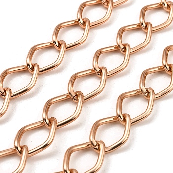 Aluminium Curb Chains, Unwelded, with Spool, Rose Gold, 22.5x15x2mm, about 32.81 Feet(10m)/Roll