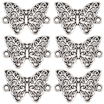 100Pcs Tibetan Style Alloy Connector Charms, Butterfly Links, Cadmium Free & Lead Free, Antique Silver, 20x14x2mm, Hole: 1.5mm