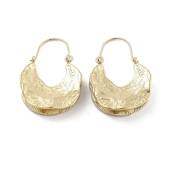 304 Stainless Steel Hoop Earrings, Bag Shape, Real 14K Gold Plated, 36x6.5mm