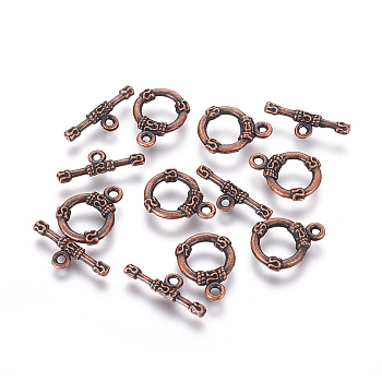 Tibetan Style Alloy Toggle Clasps, Ring, Nickel Free, Red Copper, Ring: 17.5x13x2.5mm, Hole: 2mm, Bar: 21x7.5x2.5mm, Hole: 1.5mm