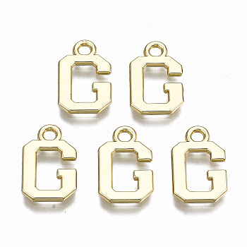 Alloy Charms, Cadmium Free & Nickel Free & Lead Free, Alphabet, Real 16K Gold Plated, Letter.G, 14x9x1mm, Hole: 1.6mm