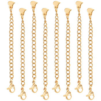 304 Stainless Steel Chain Extender, with Lobster Claw Clasps and Charms, Heart, Golden, 68mm