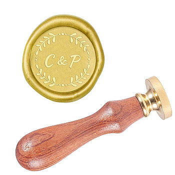 Brass Retro Wax Sealing Stamp, with Rosewood Handle for Post Decoration DIY Card Making, Leaf Pattern, 90mm, Stamps: 25x14.5mm
