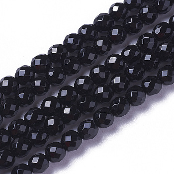 Natural Black Onyx Beads Strands, Faceted, Round, 2~2.5x2mm, Hole: 0.2mm, about 158~205pcs/strand, 15.7~16.7 inch(40~42.5cm)