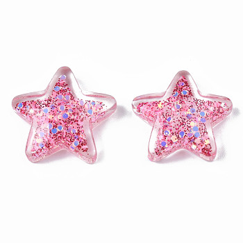 Transparent Resin Cabochons, with Paillette and Glitter Powder, Star, Hot Pink, 19x21x6mm