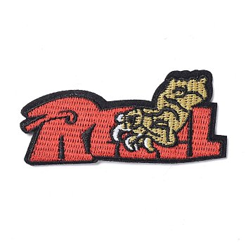 Computerized Embroidery Cloth Iron on/Sew on Patches, Costume Accessories, Appliques, for Backpacks, Clothes, Tiger Palm Shape, Red, 81x38x1.5mm