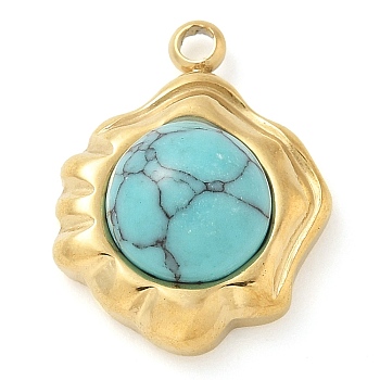 Synthetic Turquoise Pendants, 304 Stainless Steel Flower Charms, Real 18K Gold Plated, 17x13.5x7mm, Hole: 2mm