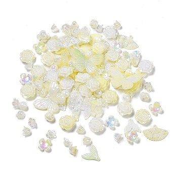DIY Imitation Pearl Style Jewelry Making Finding Kit, Including Plastic Bead & Cabochon & Link & Pendants, Butterfly/Fan/Flower/Fishtail/Round Shapes, Champagne Yellow, 6~40x10~40x2.5~12mm, Hole: 1.4~3.2mm, about 645pcs/500g