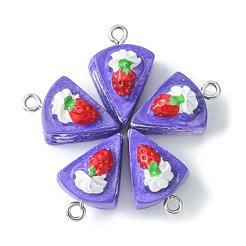 Opaque Resin Imitation Food Pendants, Cake Charm, with Platinum Plated Iron Loops, Mauve, 19.5x13.5x13mm, Hole: 2mm