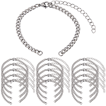 16Pcs 304 Stainless Steel Twisted Chains Bracelet Making, Fit for Connector Charms, with Jump Rings & Lobster Claw Clasps, Stainless Steel Color, 16.3x0.4x0.2cm