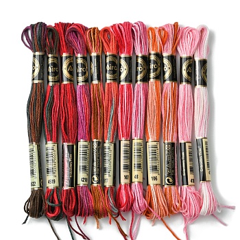 12 Skeins 12 Colors 6-Ply Polyester Embroidery Floss, Cross Stitch Threads, Segment Dyed, Red, 0.5mm, about 8.75 Yards(8m)/skein, 1 skein/color